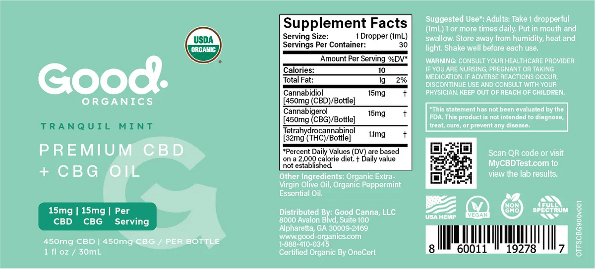 USDA Organic Tranquil Mint CBD CBG Tincture - Good OrganicsSpecialty Supplements