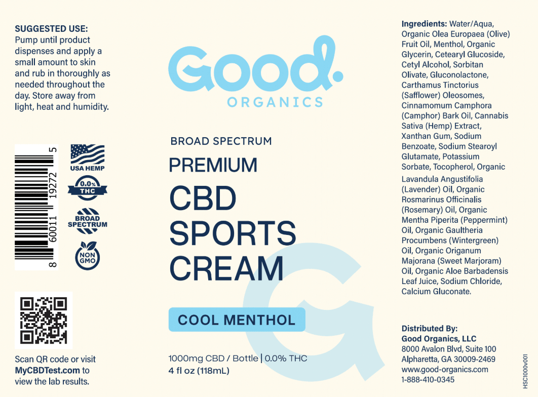 CBD Sports Cream with Menthol - 1000mg - Good OrganicsSports Cream