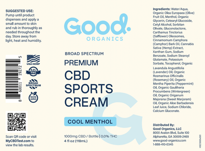 CBD Sports Cream with Menthol - 1000mg - Good OrganicsSports Cream