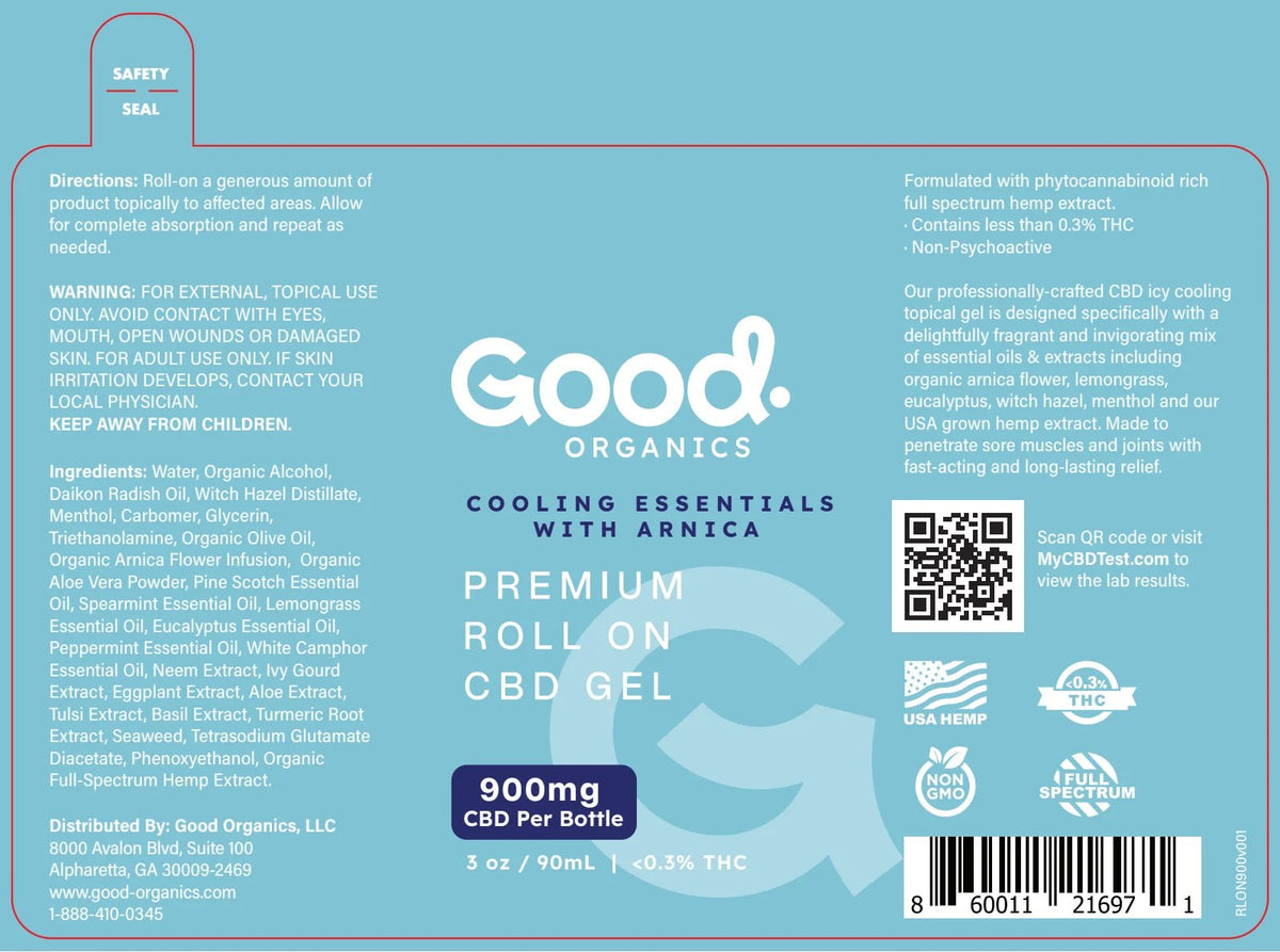 Roll - On CBD Cooling Gel with Arnica 900mg - Good OrganicsPersonal Care and Beauty