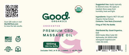 USDA Organic CBD Massage Oil with THC 500mg - Good OrganicsIntimacy Oil