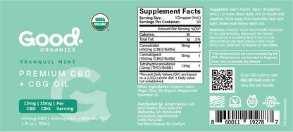 USDA Organic Tranquil Mint CBD CBG Tincture - Good OrganicsSpecialty Supplements
